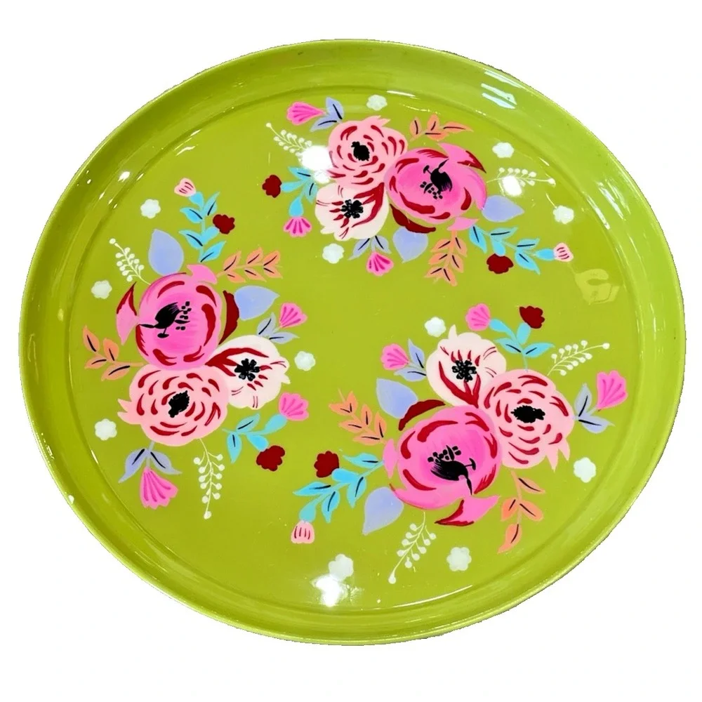 Hand Painted‎ Metal Bright Green Flowers 15.5